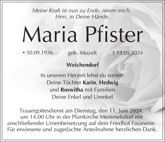 Anzeige von Maria Pfister von MGO