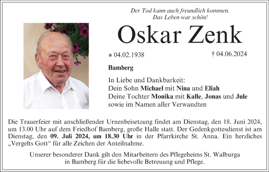 Anzeige von Oskar Zenk von MGO