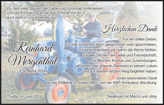 Anzeige von Reinhard Mergenthal von MGO