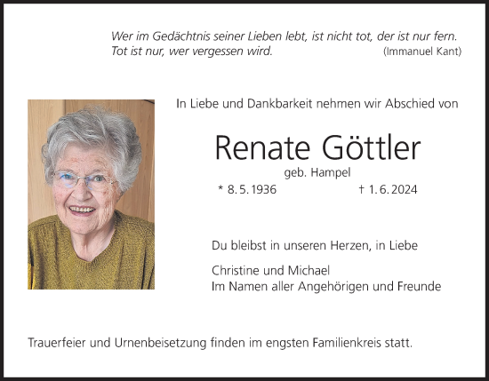 Anzeige von Renate Göttler von MGO