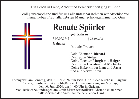 Anzeige von Renate Spörler von MGO