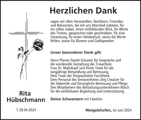 Anzeige von Rita Hübschmann von MGO