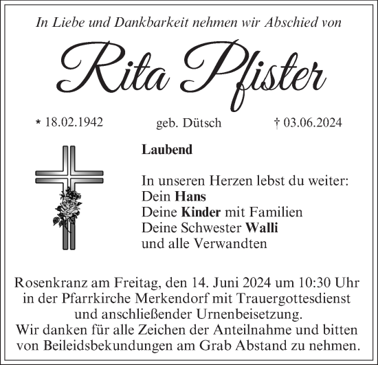 Anzeige von Rita Pfister von MGO