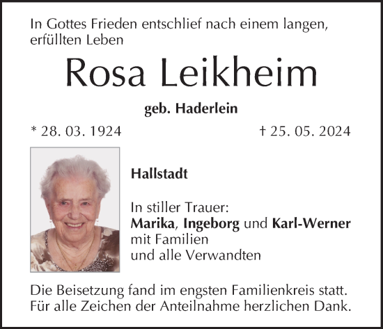 Anzeige von Rosa Leikheim von MGO