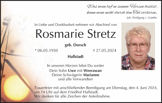 Anzeige von Rosmarie Stretz von MGO