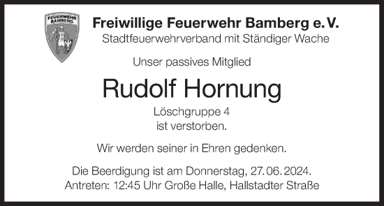 Anzeige von Rudolf Hornung von MGO