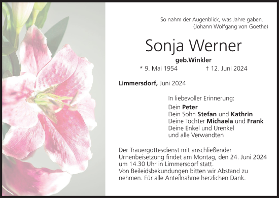 Anzeige von Sonja Werner von MGO