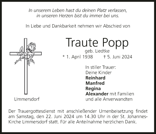 Anzeige von Traute Popp von MGO