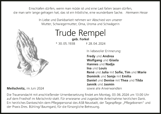 Anzeige von Trude Rempel von MGO