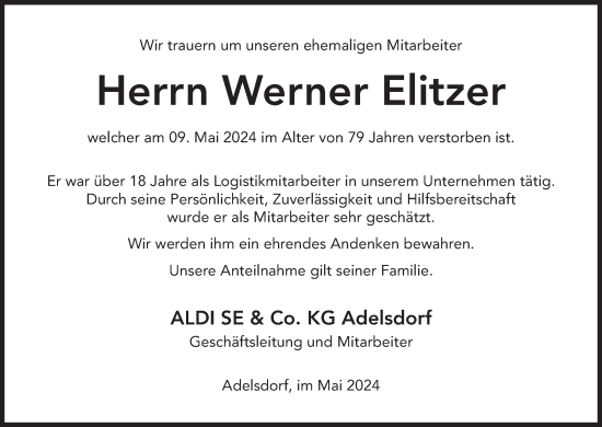 Anzeige von Werner Elitzer von MGO