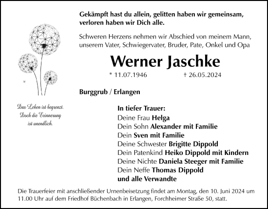 Anzeige von Werner Jaschke von MGO