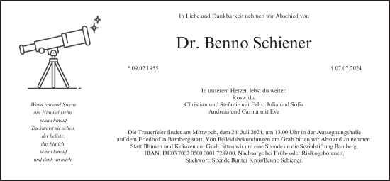 Anzeige von Benno Schiener von MGO