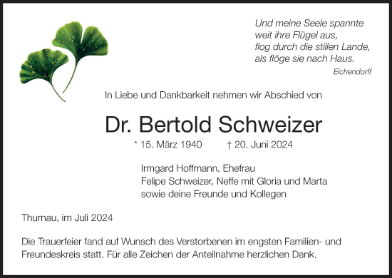 Anzeige von Bertold Schweizer von MGO