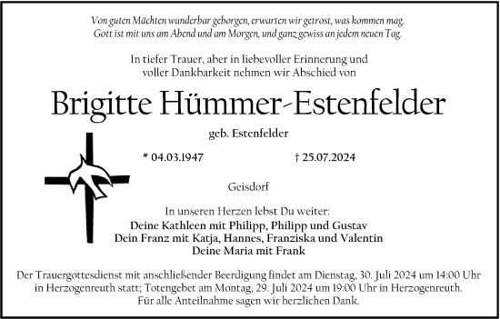 Anzeige von Brigitte Hümmer-Estenfelder von MGO