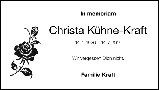 Anzeige von Christa Kühne-Kraft von MGO