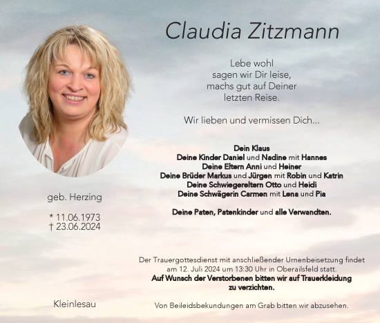 Anzeige von Claudia Zitzmann von MGO
