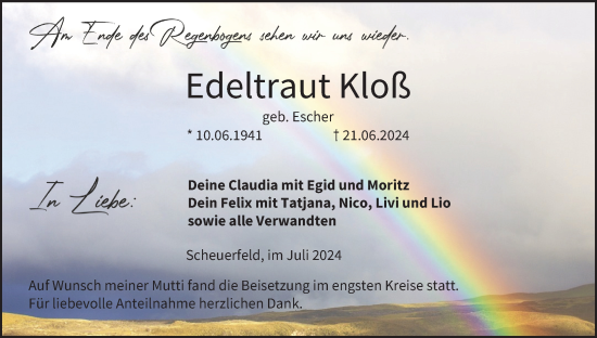 Anzeige von Edeltraut Kloß von MGO