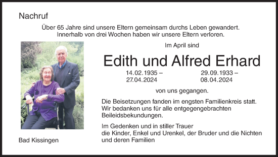 Anzeige von Edith Erhard von MGO