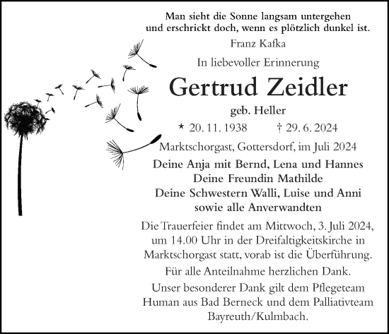 Anzeige von Gertrud Zeidler von MGO