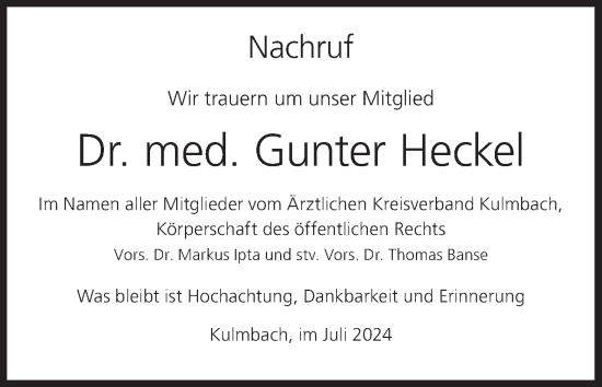 Anzeige von Gunter Heckel von MGO