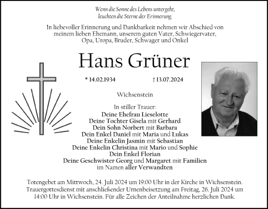 Anzeige von Hans Grüner von MGO