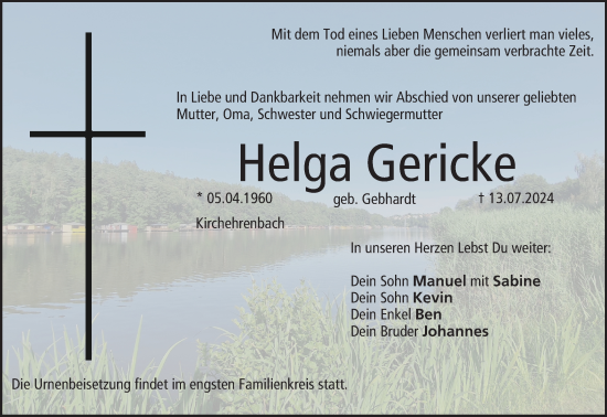 Anzeige von Helga Gericke von MGO