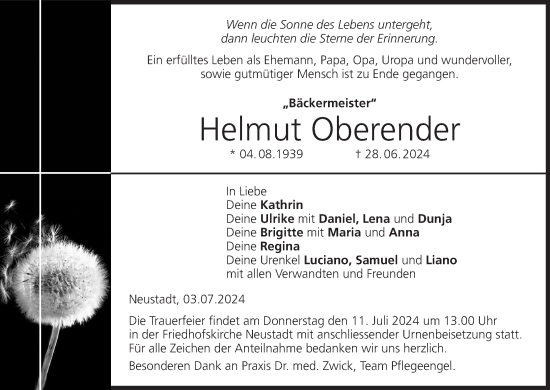 Anzeige von Helmut Oberender von MGO