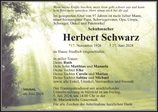 Anzeige von Herbert Schwarz von MGO