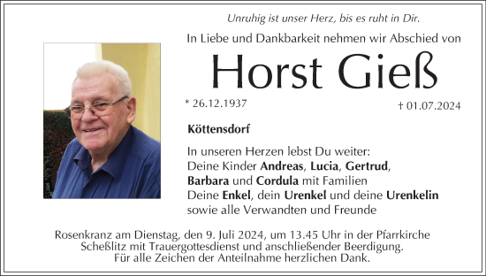 Anzeige von Horst Gieß von MGO