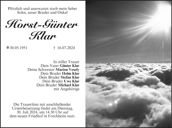 Anzeige von Horst-Günter Klar von MGO