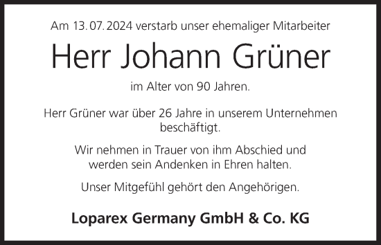 Anzeige von Johann Grüner von MGO
