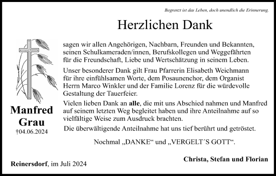 Anzeige von Manfred Grau von MGO