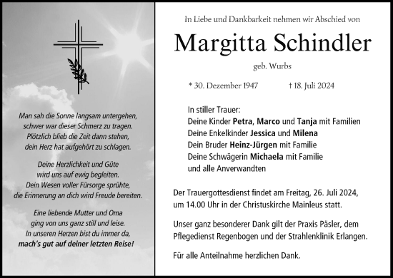 Anzeige von Margitta Schindler von MGO