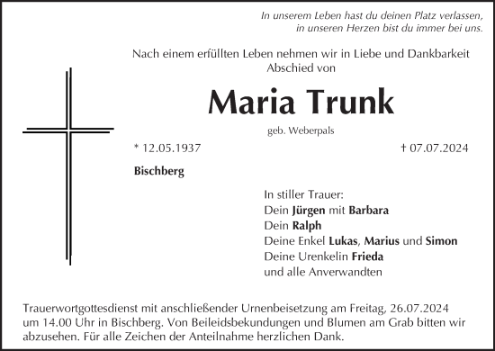 Anzeige von Maria Trunk von MGO