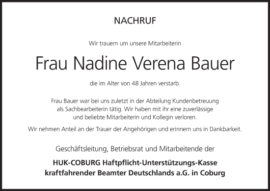 Anzeige von Nadine Verena Bauer von MGO
