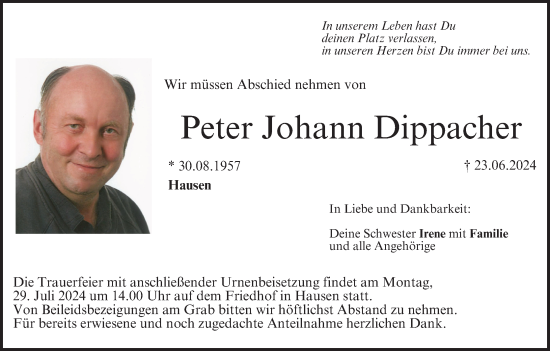 Anzeige von Peter Johann Dippacher von MGO