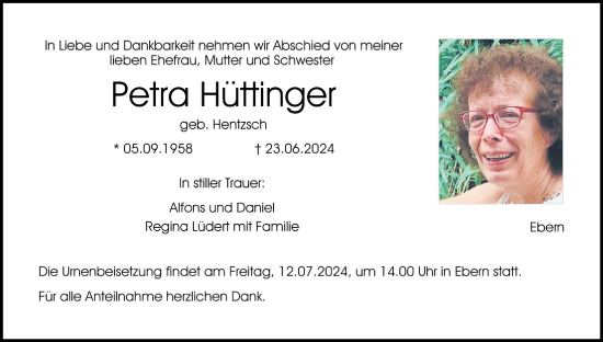 Anzeige von Petra Hüttinger von MGO