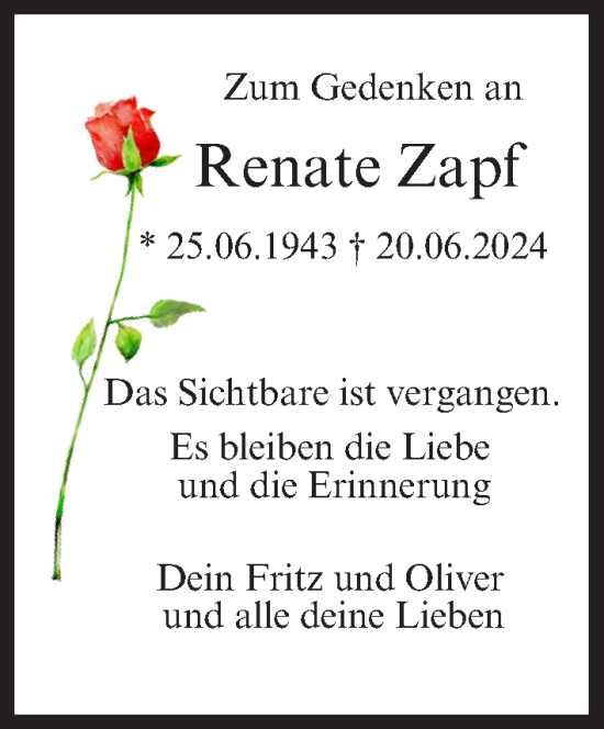 Anzeige von Renate Zapf von MGO