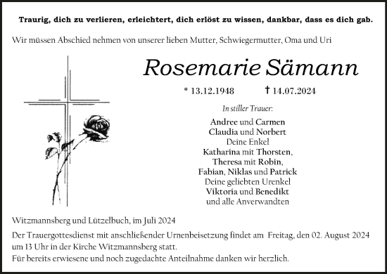 Anzeige von Rosemarie Sämann von MGO