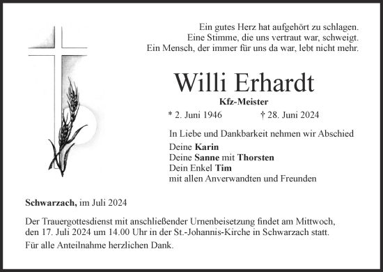 Anzeige von Willi Erhardt von MGO