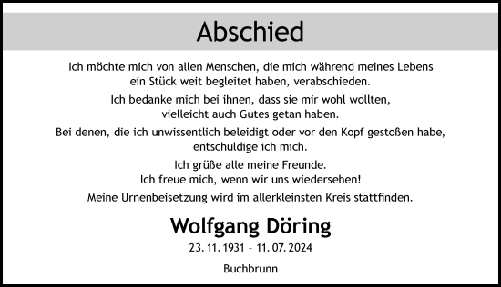 Anzeige von Wolfgang Döring von MGO
