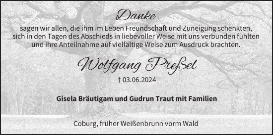Anzeige von Wolfgang Preßel von MGO