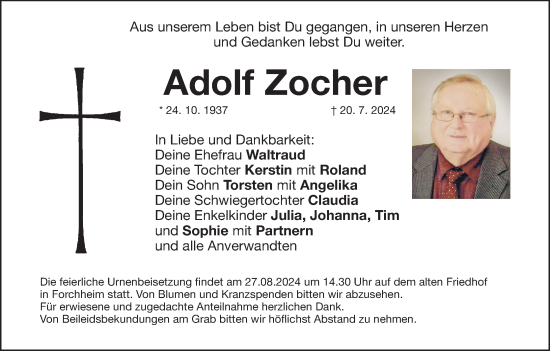 Anzeige von Adolf Zocher von MGO