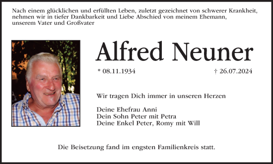 Anzeige von Alfred Neuner von MGO
