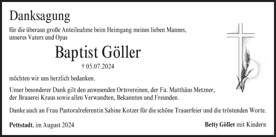 Anzeige von Baptist Göller von MGO
