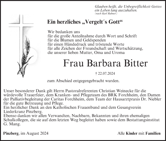 Anzeige von Barbara Bitter von MGO