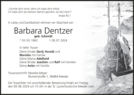 Anzeige von Barbara Dentzer von MGO