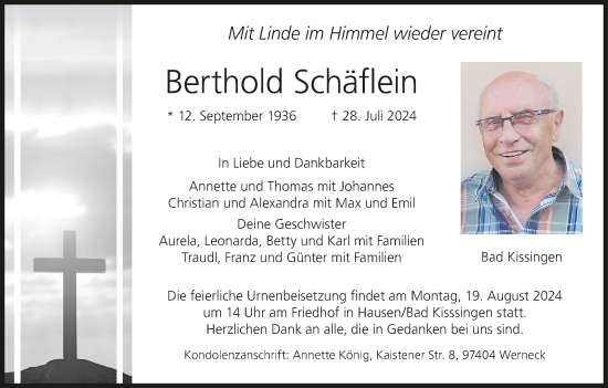 Anzeige von Berthold Schäflein von MGO