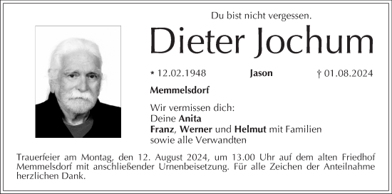 Anzeige von Dieter Jochum von MGO