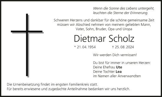 Anzeige von Dietmar Scholz von MGO